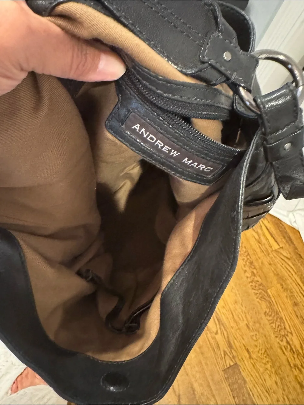 Andrew Marc Black Leather Hobo Shoulder Bag